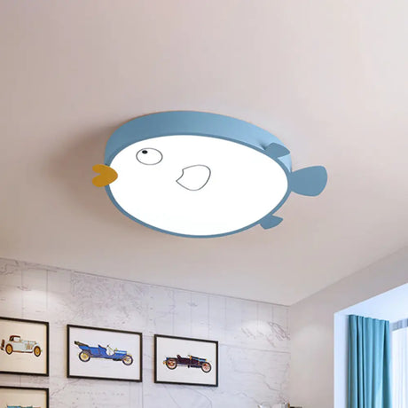 Macaron Blue/Pink Led Bedroom Flush Light With Bird Acrylic Shade - Mount Fixture Blue