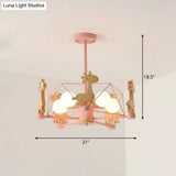 Macaron Cage Pendant Light - Metal 4-Head Chandelier For Bedroom With Wooden Giraffe Deco