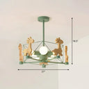 Macaron Cage Pendant Light - Metal 4-Head Chandelier For Bedroom With Wooden Giraffe Deco Green