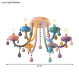 Macaron Candelabra Semi - Flush Mount Ceiling Light With 5/6 Metal Lights In Blue - Pink - Yellow