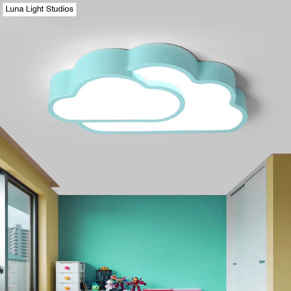 Macaron Cloud Kindergarten Ceiling Light - Acrylic Candy-Colored Flush Blue / White