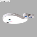 Macaron Dolphin Led Nursery Ceiling Light In Blue/Pink/White - Flush Mount Acrylic Fixture