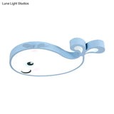 Macaron Dolphin Led Nursery Ceiling Light In Blue/Pink/White - Flush Mount Acrylic Fixture