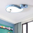 Macaron Dolphin Led Nursery Ceiling Light In Blue/Pink/White - Flush Mount Acrylic Fixture Blue