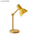 Macaron Dome Table Lamp: Metal Reading Light For Study Room With Rotatable Wood Arm -