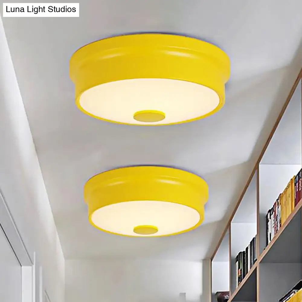 Macaron Drum Ceiling Flush Light In Metal With Led Ideal For Kids Room Available Various Colors