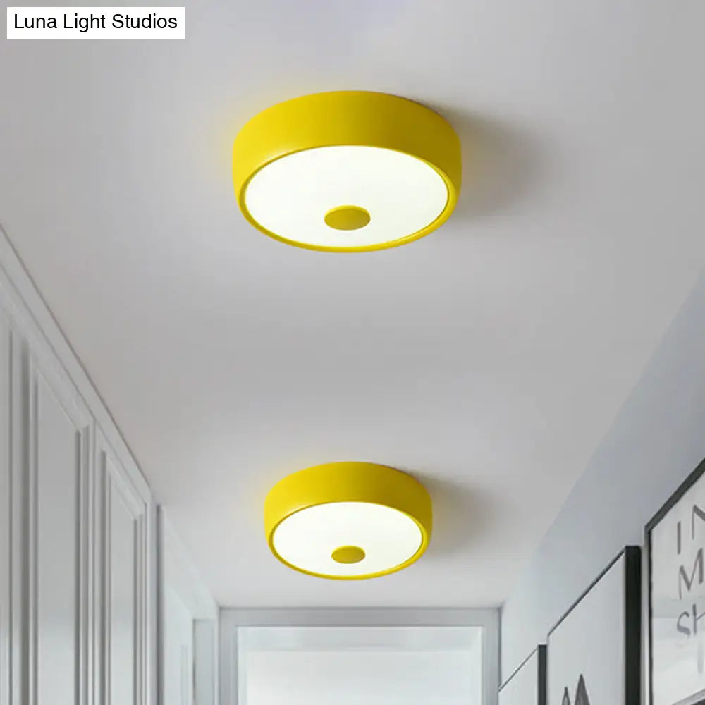 Macaron Drum Ceiling Flush Light In Metal With Led Ideal For Kids Room Available Various Colors