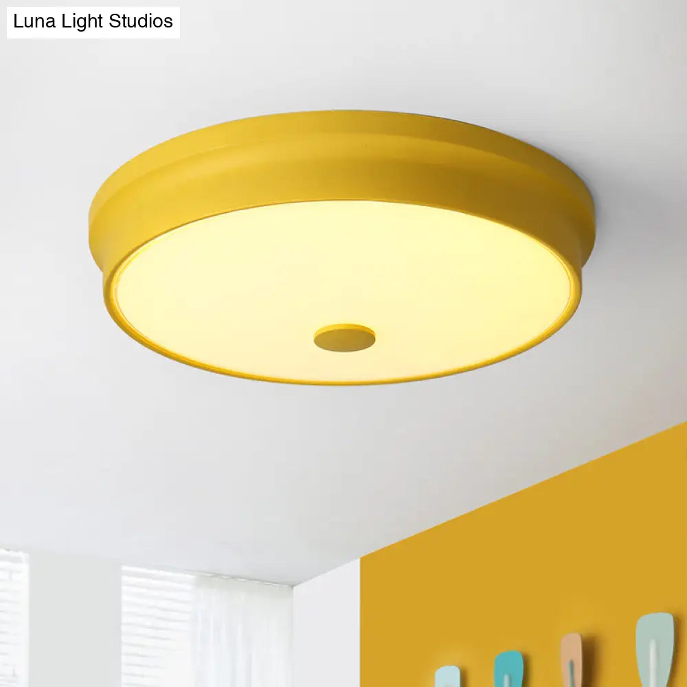 Macaron Drum Ceiling Flush Light In Metal With Led Ideal For Kids Room Available Various Colors