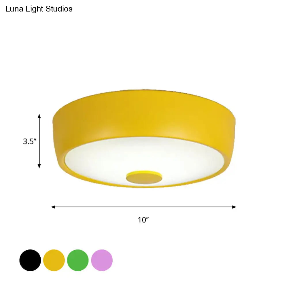 Macaron Drum Ceiling Flush Light In Metal With Led Ideal For Kids Room Available Various Colors
