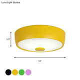 Macaron Drum Ceiling Flush Light In Metal With Led Ideal For Kids Room Available Various Colors