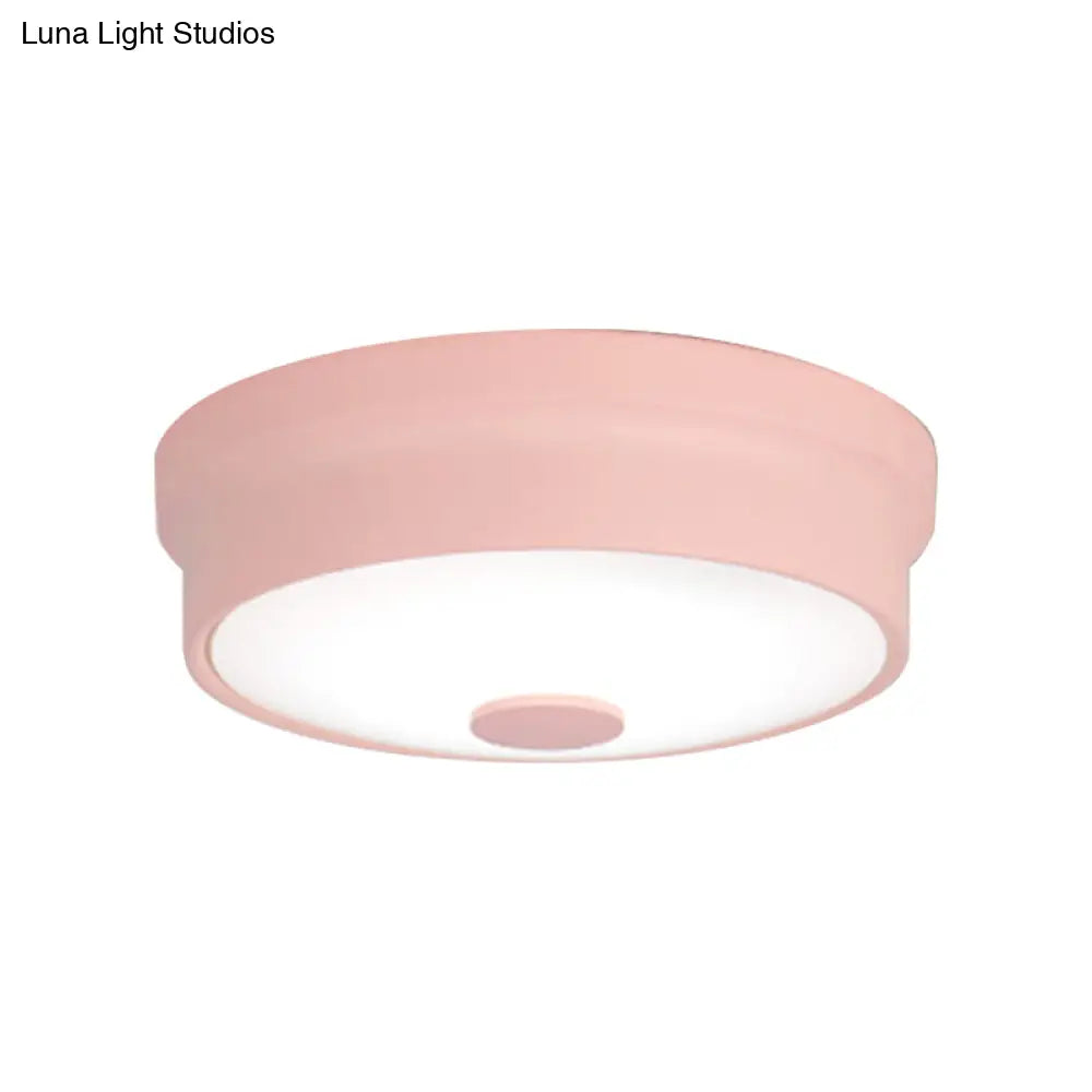 Macaron Drum Ceiling Flush Light In Metal With Led Ideal For Kids Room Available Various Colors