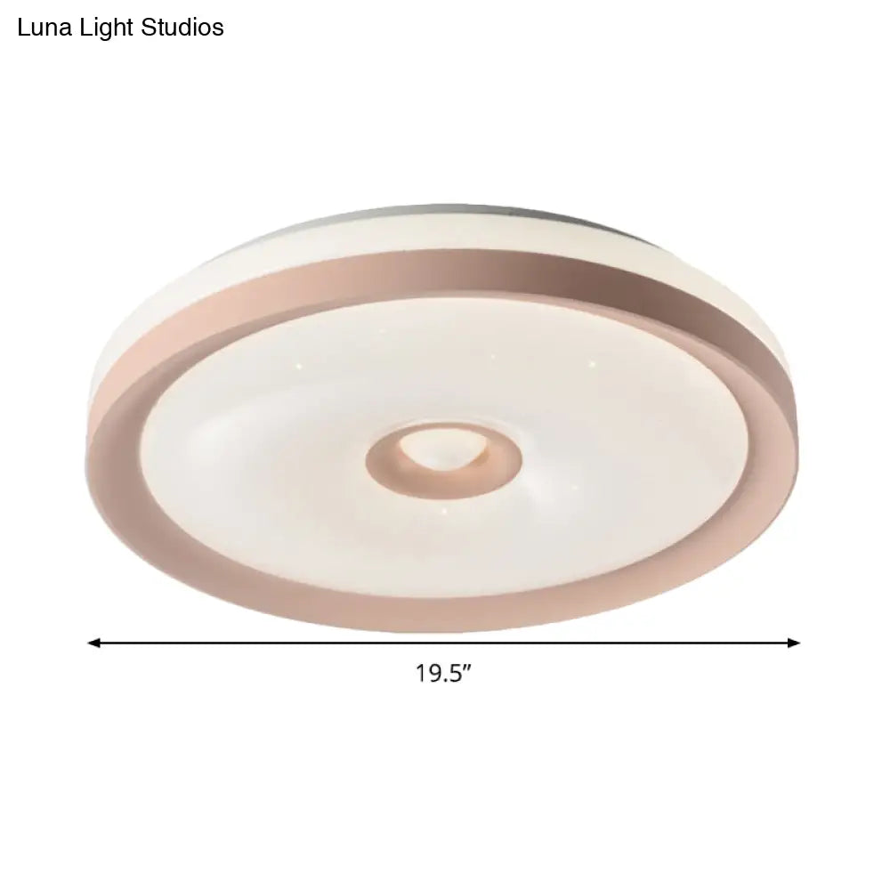 Macaron Flush Mount Led Ceiling Lamp - Grey/Pink/Brown Round Design With High Penetrated Acrylic