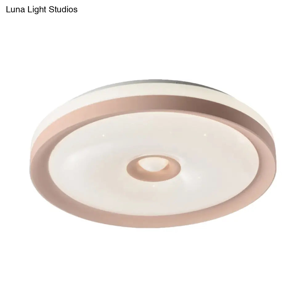 Macaron Flush Mount Led Ceiling Lamp - Grey/Pink/Brown Round Design With High Penetrated Acrylic