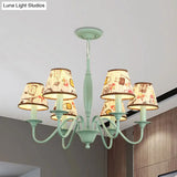 Macaron Green Nursing Room Hanging Light - Metal Chandelier With Tower Flower Design