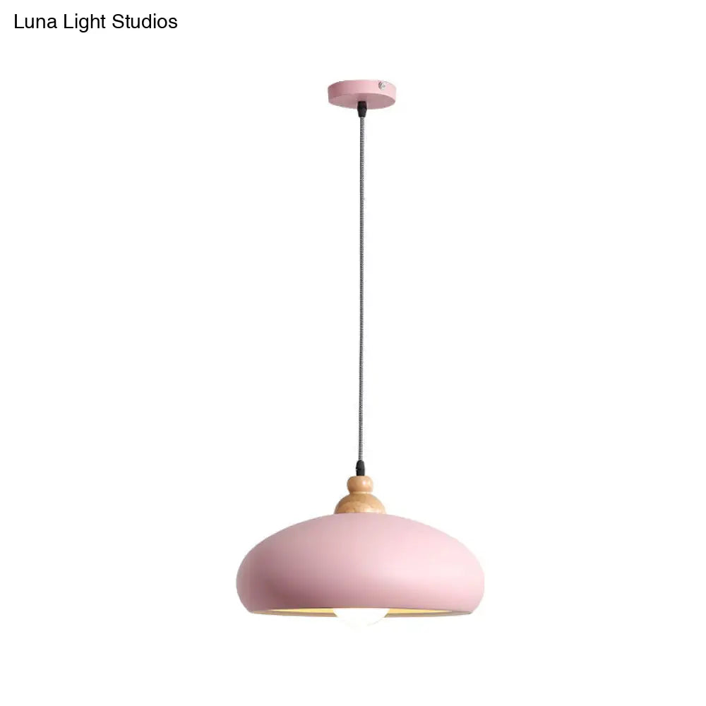 Macaron Grey/Pink/Green Pendant Light With Metal Bowl Shade For Dining Room