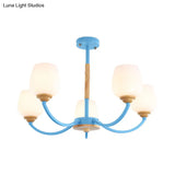 Macaron-Inspired Candy Colored Chandelier With Milk Glass & Metal Hanging Light