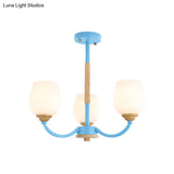 Macaron-Inspired Candy Colored Chandelier With Milk Glass & Metal Hanging Light
