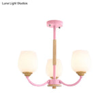 Macaron-Inspired Candy Colored Chandelier With Milk Glass & Metal Hanging Light