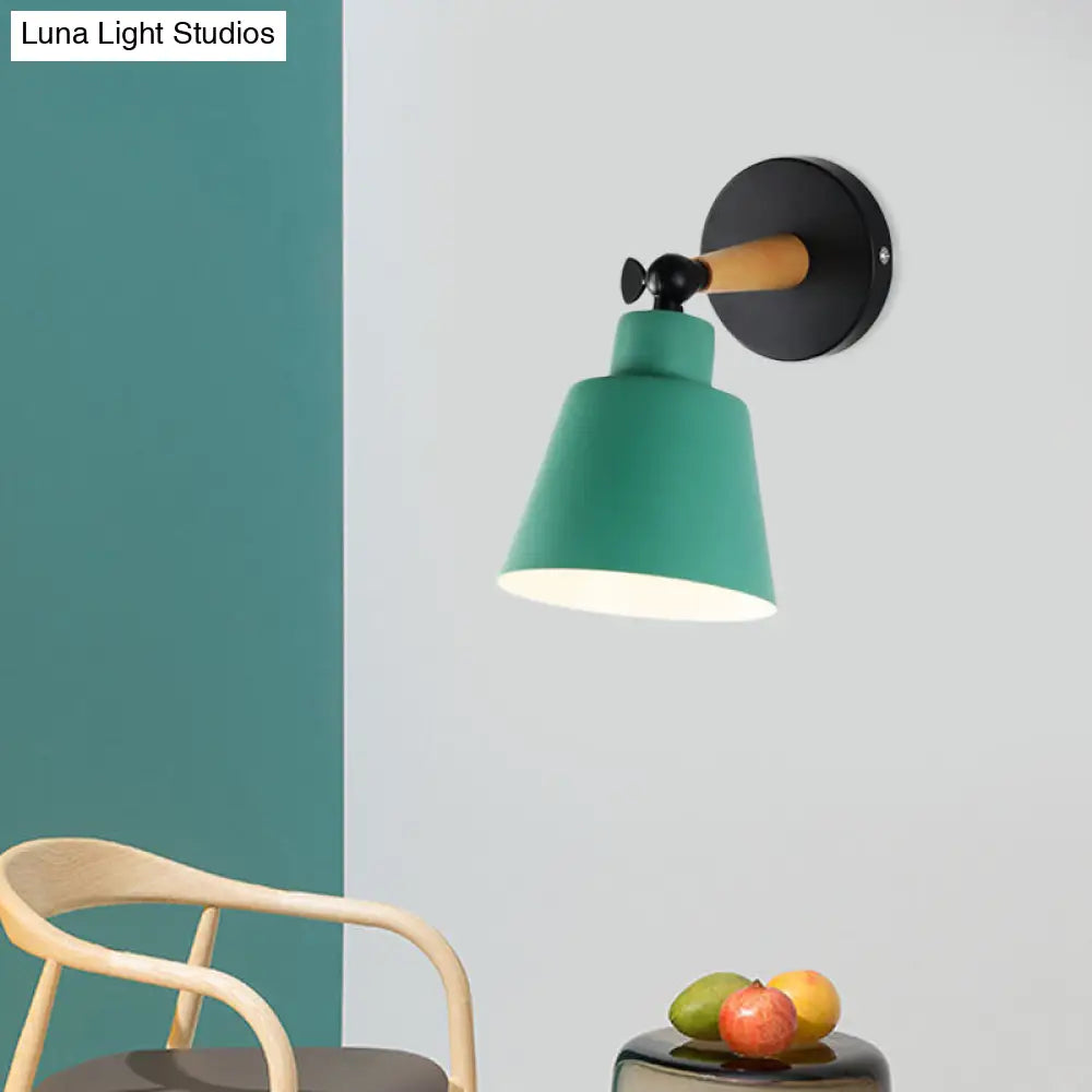 Macaron Loft Bucket Sconce Light - Rotatable Metal Wall Lamp For Hospitality