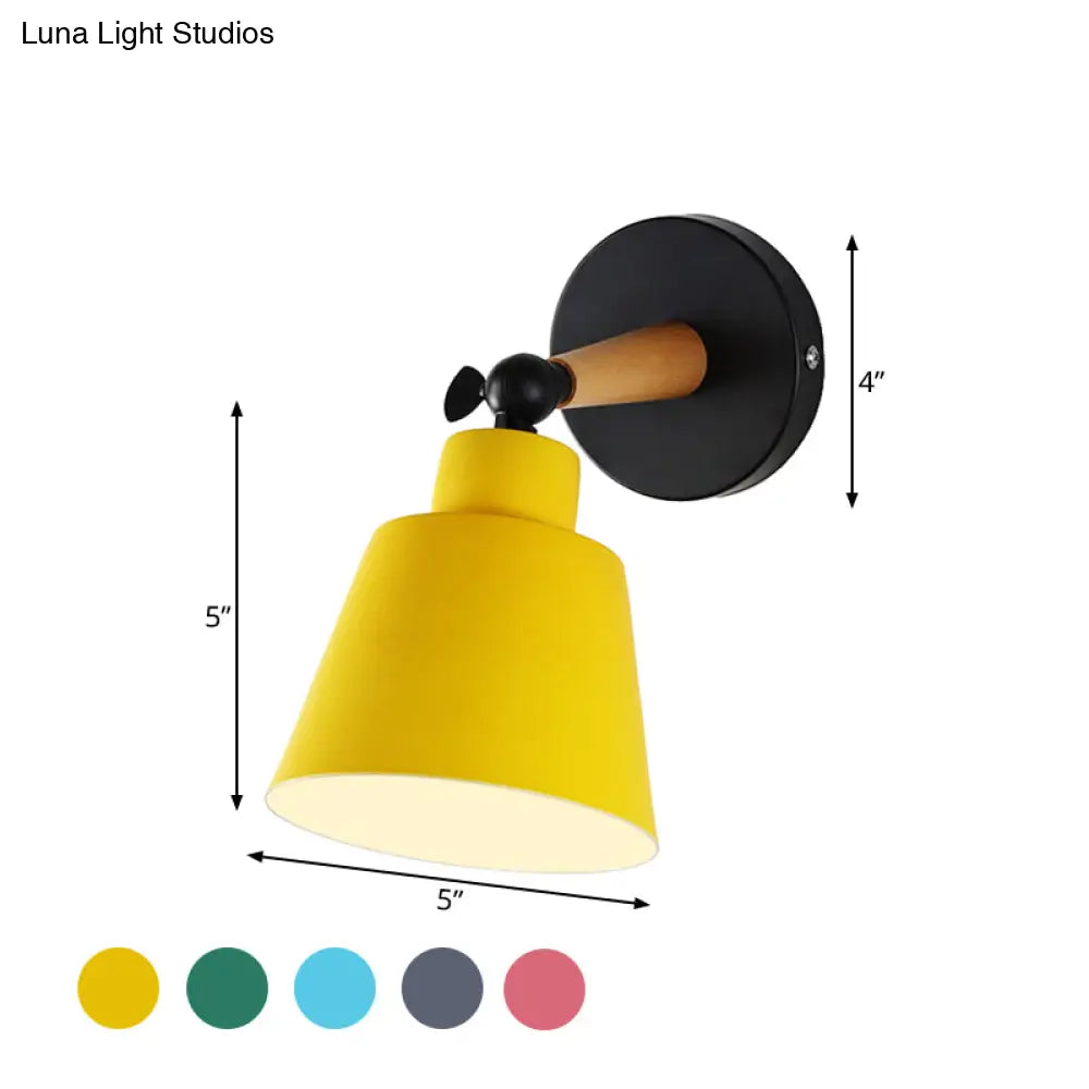 Macaron Loft Bucket Sconce Light - Rotatable Metal Wall Lamp For Hospitality