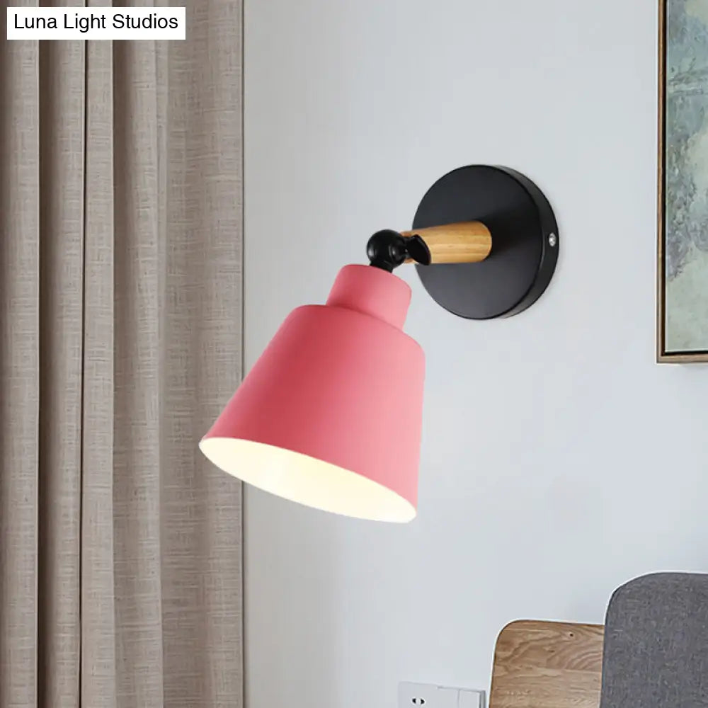 Macaron Loft Bucket Sconce Light - Rotatable Metal Wall Lamp For Hospitality