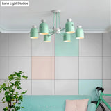 Macaron Loft Cup Pendant Light Chandelier In Candy Color For Living Room - 3/6 Metallic Heads