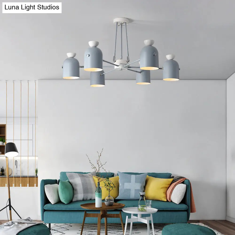 Macaron Loft Cup Pendant Light Chandelier In Candy Color For Living Room - 3/6 Metallic Heads