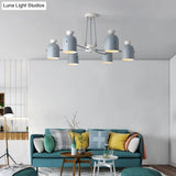 Macaron Loft Cup Pendant Light Chandelier In Candy Color For Living Room - 3/6 Metallic Heads