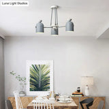Macaron Loft Cup Pendant Light Chandelier In Candy Color For Living Room - 3/6 Metallic Heads