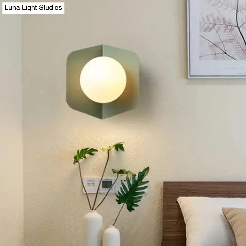 Macaron Loft Flush Mount Light: Orb Shade Frosted Glass 1-Bulb Ceiling Fixture For Hallway