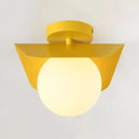 Macaron Loft Flush Mount Light: Orb Shade Frosted Glass 1-Bulb Ceiling Fixture For Hallway Yellow