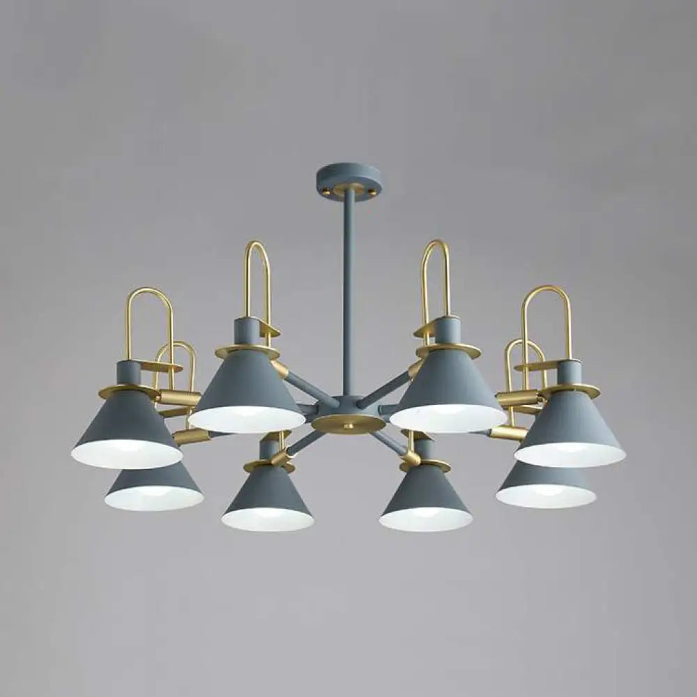 Macaron Loft Funnel Chandelier: Stylish Metal Suspension Light For Nurseries 8 / Grey
