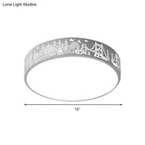 Macaron Loft Kids Ceiling Light With Etched Acrylic And Metal Mount - Round Design