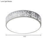 Macaron Loft Kids Ceiling Light With Etched Acrylic And Metal Mount - Round Design
