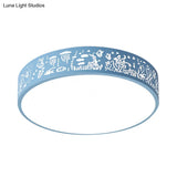Macaron Loft Kids Ceiling Light With Etched Acrylic And Metal Mount - Round Design