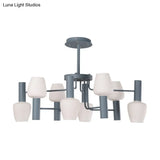 Macaron Loft Milk Glass Chandelier - Undertint Bud Shaped Pendant Ceiling Light