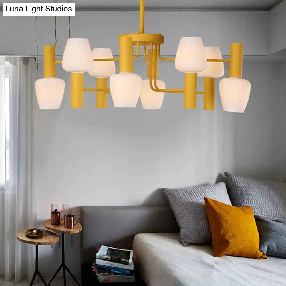 Macaron Loft Milk Glass Chandelier - Undertint Bud Shaped Pendant Ceiling Light