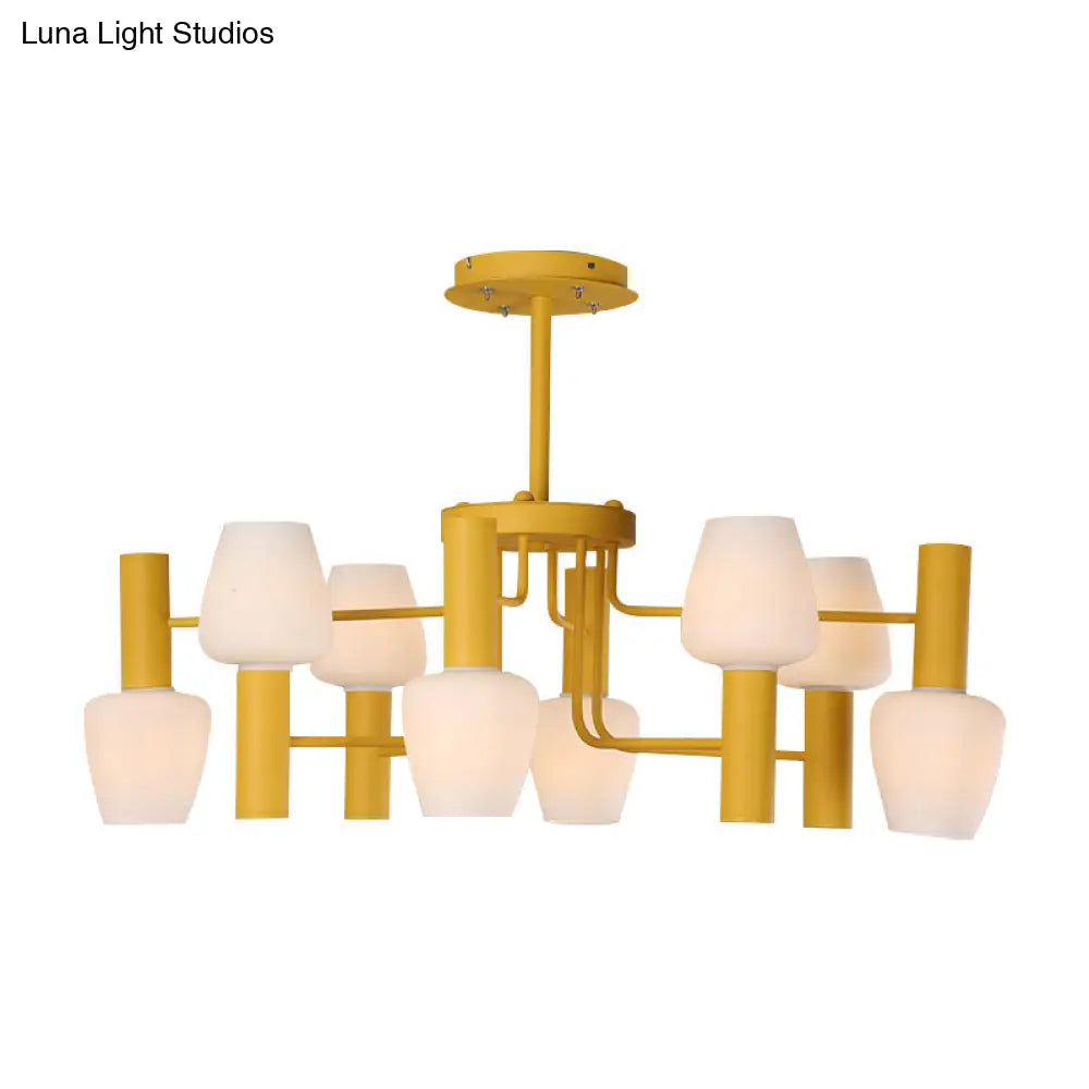 Macaron Loft Milk Glass Chandelier - Undertint Bud Shaped Pendant Ceiling Light