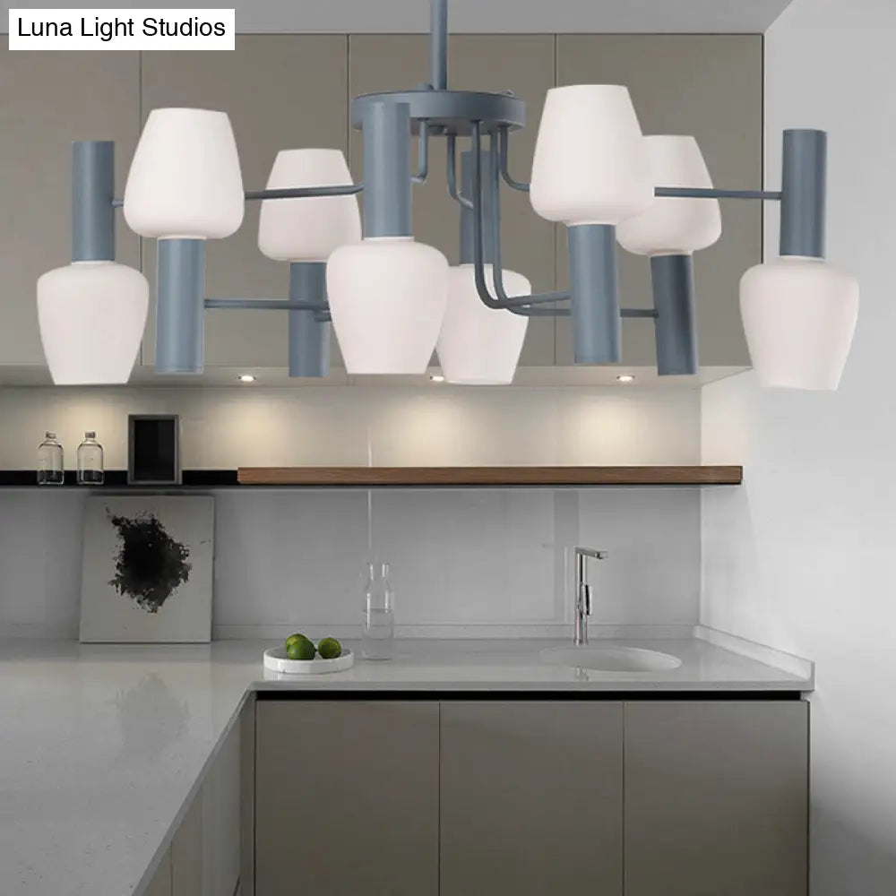 Macaron Loft Milk Glass Chandelier - Undertint Bud Shaped Pendant Ceiling Light