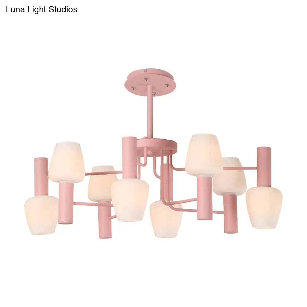 Macaron Loft Milk Glass Chandelier - Undertint Bud Shaped Pendant Ceiling Light