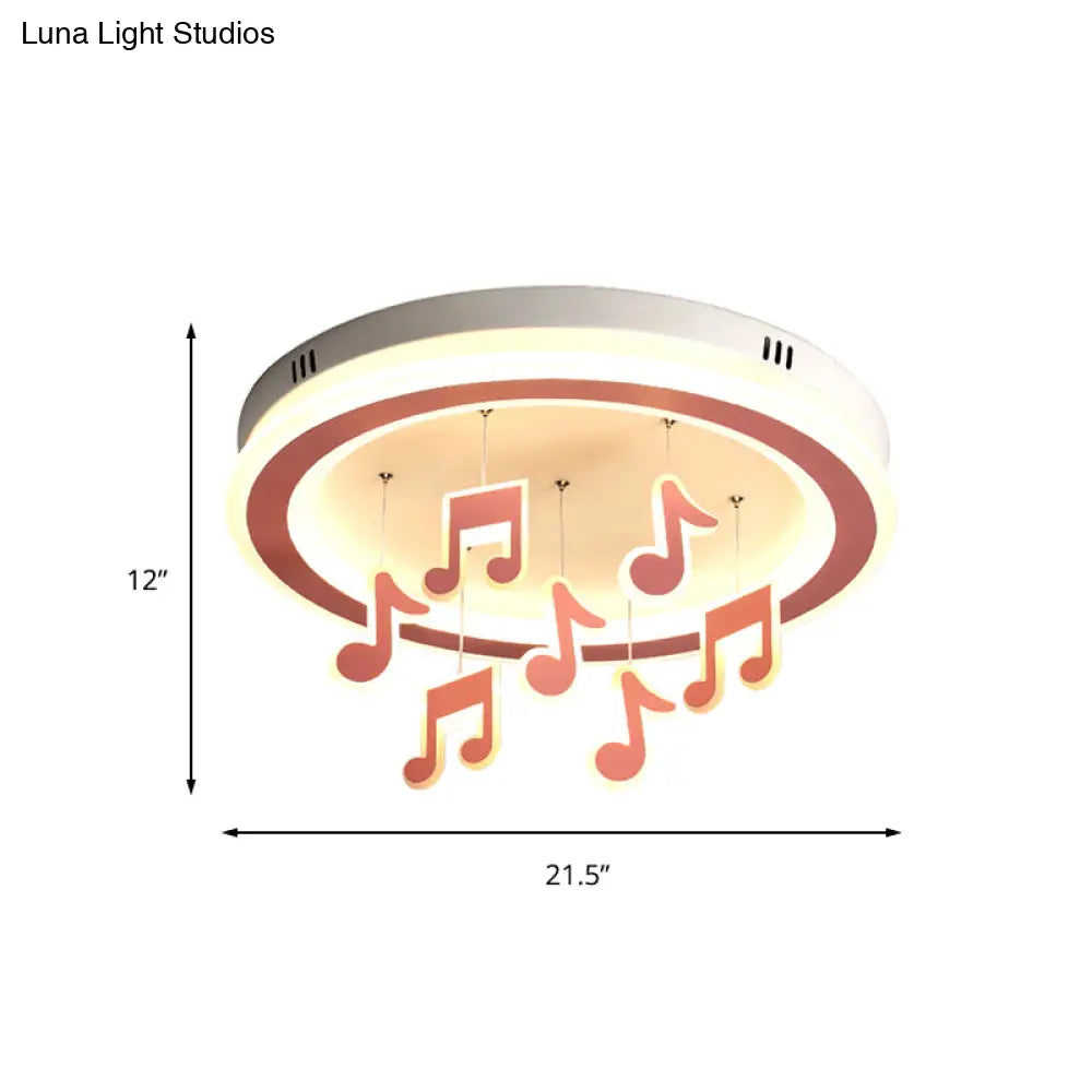 Macaron Loft Pink Theme Park Flush Mount Ceiling Light With Musical Note Design