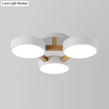 Macaron Loft Semi Flush Mount Ceiling Light - Metal Drum Fixture With 3 Heads For Living Rooms White