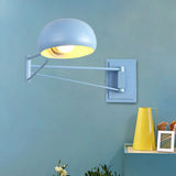 Macaron Loft Wall Sconce: Extendable Metal Lamp For Bedroom With Bowl Shade Blue