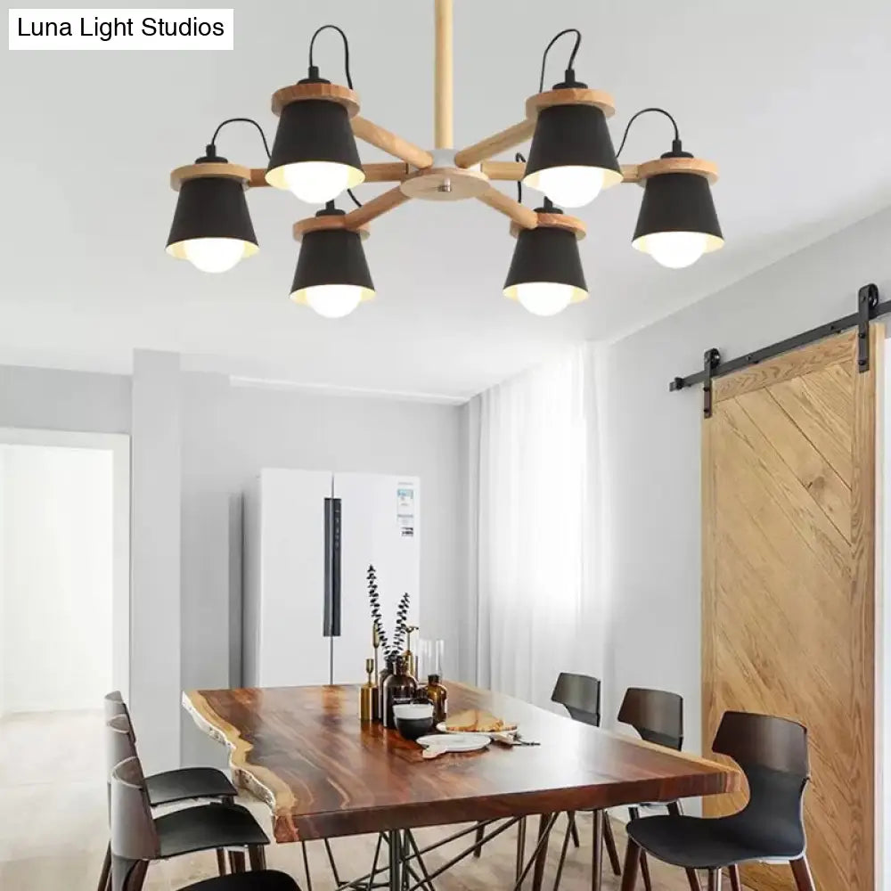 Macaron Metal Chandelier With 6 Bucket Shades Pendant Lighting For Kindergarten