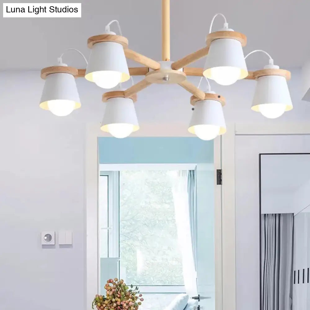 Macaron Metal Chandelier With 6 Bucket Shades Pendant Lighting For Kindergarten