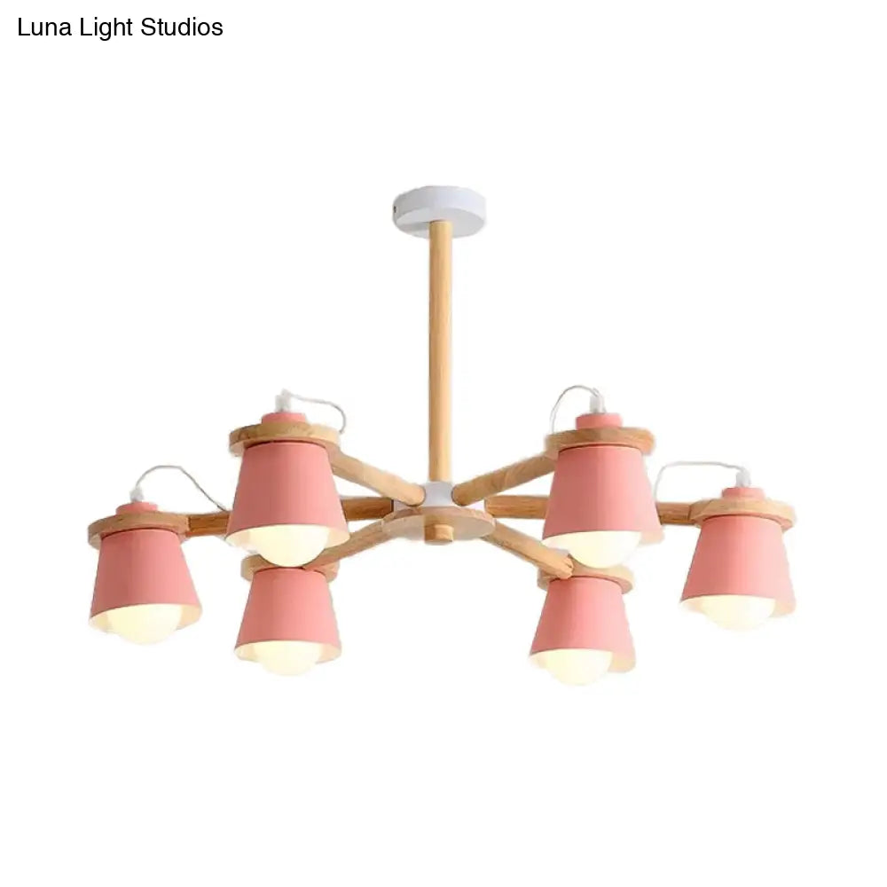 Macaron Metal Chandelier With 6 Bucket Shades Pendant Lighting For Kindergarten
