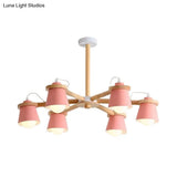 Macaron Metal Chandelier With 6 Bucket Shades Pendant Lighting For Kindergarten