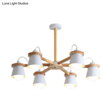 Macaron Metal Chandelier With 6 Bucket Shades Pendant Lighting For Kindergarten
