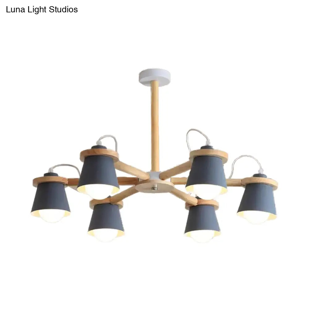 Macaron Metal Chandelier With 6 Bucket Shades Pendant Lighting For Kindergarten
