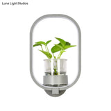 Macaron Metal Led Wall Sconce With Plant Pot For Bedroom - Grey/Yellow/Blue